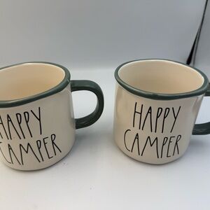 Rae Dunn Happy Camper Mugs - Cream and Green Set of 2